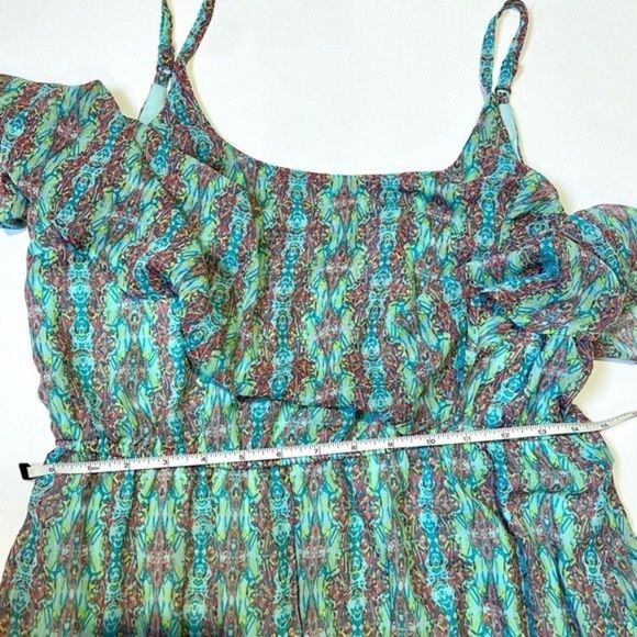 Christine V Printed Mint Green Chiffon Flowy Maxi Dress Tribal Pattern Size M​ - Picture 8 of 11